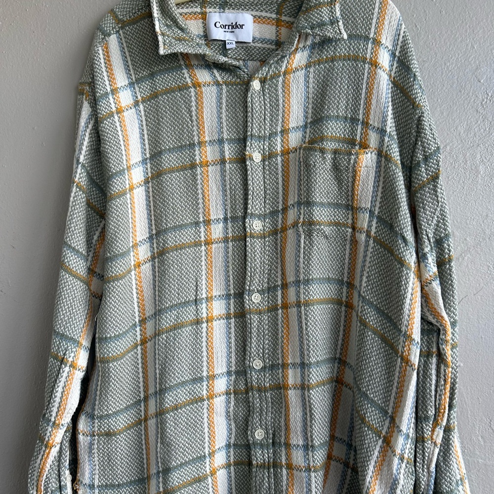 Corridor  New York Men's Green Plaid Casual Button Down Shirt size XXL